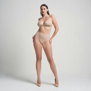 SKIMS FITS EVERYBODY CROSSOVER BRALETTE AND FULL BRIEF IN SET mica